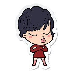 sticker of a cartoon woman with eyes shut