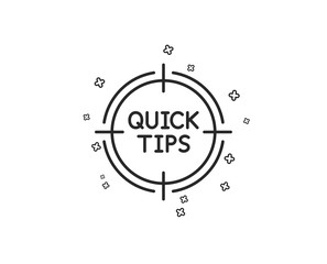 Fototapeta premium Quick tips aim line icon. Helpful tricks target sign. Geometric shapes. Random cross elements. Linear Tips icon design. Vector