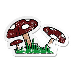 distressed sticker cartoon doodle of a toad stool