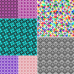 Set 7 seamless colorful geometric floral pattern © Olga Drozdova