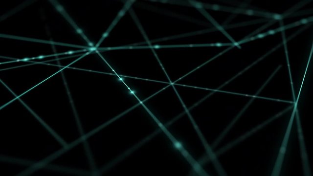 Abstract line lighting frame structure pattern wireframe polygon futuristic bokeh, digital data technology concept design on black background animation 4K with copy space