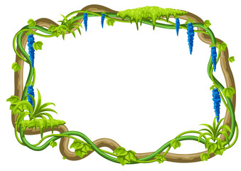 Twisted wild lianas branches frame. Jungle vines plants.