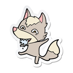sticker of a cartoon hungry wolf