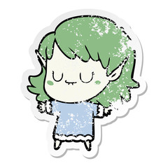 Obraz premium distressed sticker of a happy cartoon elf girl