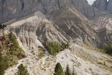 recent landslide in a dolomites wall in Italy