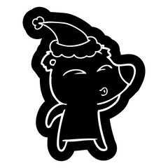 cartoon icon of a whistling bear wearing santa hat