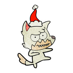 textured cartoon of a grinning fox wearing santa hat