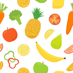 Seamless Background with Fruits and Vegetables