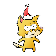gradient cartoon of a annoyed fox wearing santa hat
