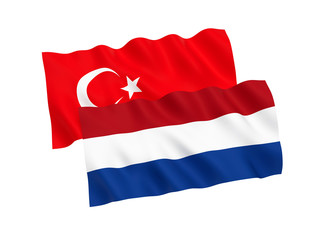 Flags of Turkey and Netherlands on a white background