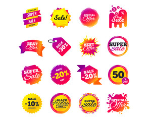 Sale banner templates design. Special offer tags. Cyber monday sale discounts. Black friday shopping icons. Best ultimate offer. Super shopping discount icons. Vector