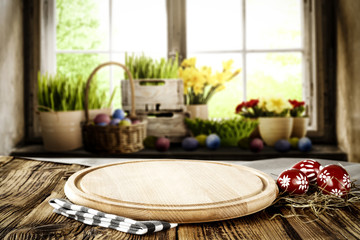 Desk of free space and easter time. Free space for your decoration. 