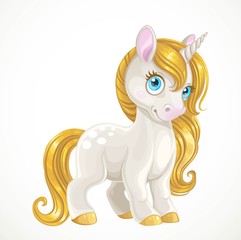 Cartoon unicorn with a golden mane isolated on white background © Azuzl