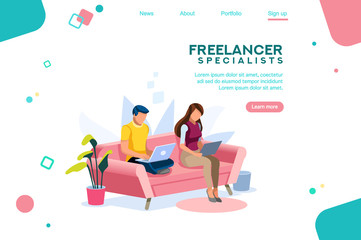 People sitting on sofa or desk, standing with leisure for guys. Internet surfing on computer. Eating character on tablet or laptop. Time online concept, 3d flat isometric style vector illustration.