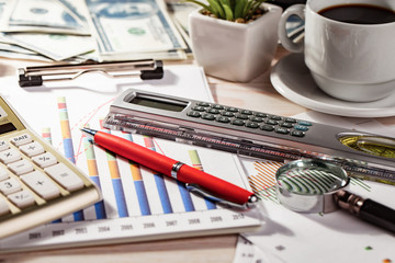 Accounting. Items for doing business in the office in the composition.