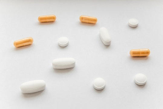 The photo of several tablets on a white background