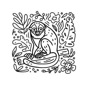 black and white tarsier sitting in jungle clip art preview