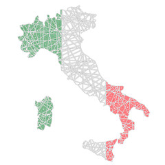 Italy stylized map shaped on tangled textured national flag