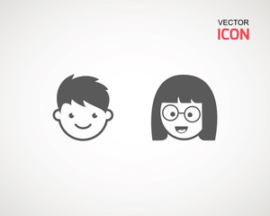 girl and boy icon on white background. child symbol . Kids icons , children vector illustration.