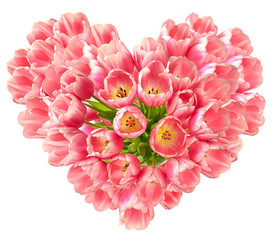 Bukiet różowych tulipanów w kształcie serca - obrazy, fototapety, plakaty