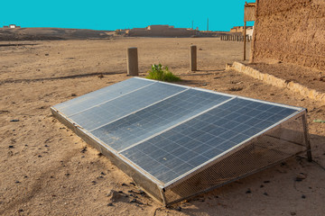 Solar energy generation with a solar module in the desert near Nuri in Sudan to generate...