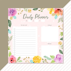 daily planner with flower watercolor frame background