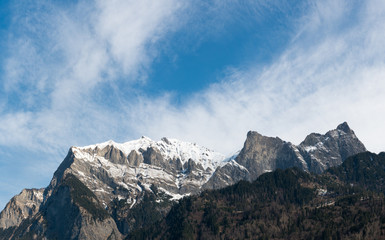 mountain landsscape in early spring under a blue sky