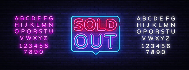 Sold Out neon text vector design template. Sold Out neon logo, light banner design element colorful modern design trend, night bright advertising, bright sign. Vector. Editing text neon sign