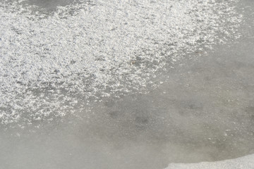 Fototapeta premium Snow and ice on a winter river. Winter texture and background