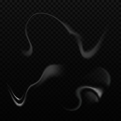 Set of realistic bright, smoke, wave, steam, vape on transparent backdrop. White decorative effects . Vector illustration. Isolated 