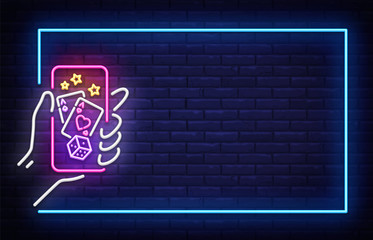 Casino neon sign vector design template. Casino Online neon frame, light banner design element colorful modern design trend, night bright advertising, bright sign. Vector illustration