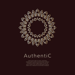 Golden vector logotype. Gradient outline logo. Classic floral design.