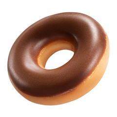 Tasty Donut dessert with chocolate glossy glaze, isolated on white background. Sweet food concept...