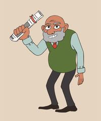 cartoon senior portrait with newspaper