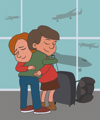 people meeting at the airport cartoon vector