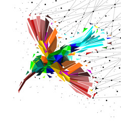 Abstract of Low poly hummingbird with point connecting network,animal geometric concept,vector.	