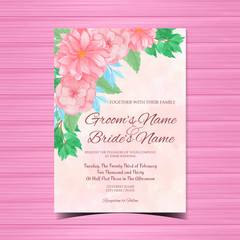 Pink Watercolor Floral Wedding Invitation card With Abstract Background