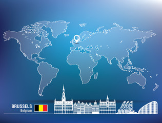 Map pin with Brussels skyline