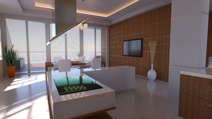 Fototapeta na wymiar 3D Rendering Modern Living Room