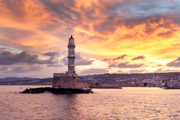 The ancient lighthouse in the Chania city (Greece, island Crete)