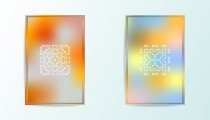 Modern covers vector design. Fluid gradient pattern with outline golden frames. Flyer, poster, menu, book page, presentation concept. Set of fluid backgrounds. Multicolored light covers with logo.