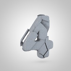 Concrete number 4 stone font isolated on white background