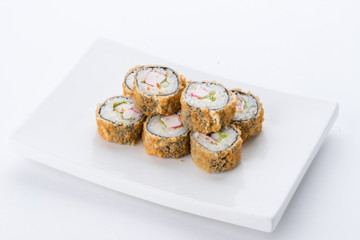 Japanese food restaurant, sushi maki gunkan roll plate or platter set. Sushi set and composition