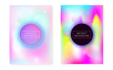 Fluid shapes cover with liquid dynamic background. Holographic bauhaus gradient with memphis. Graphic template for book, annual, mobile interface, web app. Colorful fluid shapes cover.