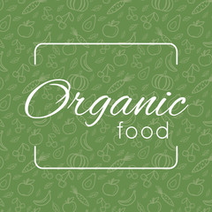 Organic food background with fresh fruits and vegetables, vector. Healthy food background