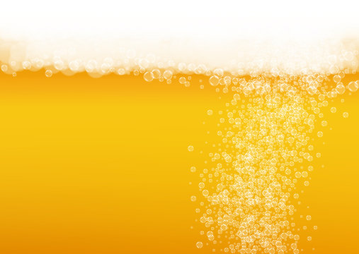 Oktoberfest background. Beer foam. Craft lager splash. pub banner layout. German pint of ale with realistic white bubbles. Cool liquid drink for Golden glass with oktoberfest.