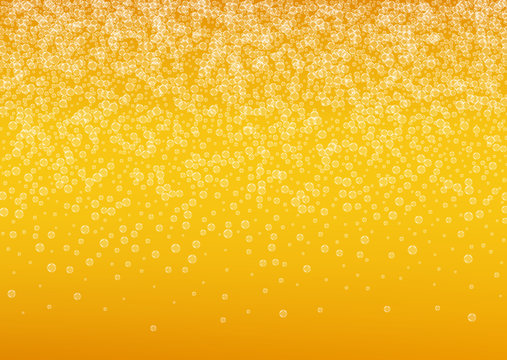 Splash beer. Background for craft lager. Oktoberfest foam. Shiny pint of ale with realistic white bubbles. Cool liquid drink for bar menu concept. Yellow jug with splash beer.