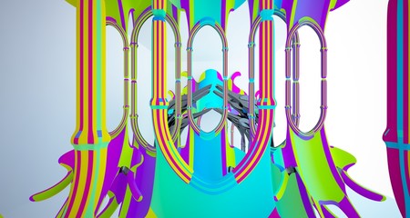 Abstract white and colored gradient  gothic interior. 3D illustration and rendering.