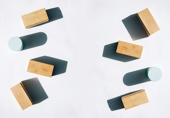 Wooden blocks.Individuality and uniqueness concept.  Light and shadow of Wooden blocks on white background.