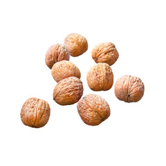 Walnuts in nutshell isolated on white background